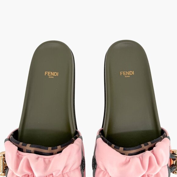 Fendi x Sarah Coleman Vertigo FF Slide Sandals Size 41 US 11 Pink Satin Green - Picture 5 of 15